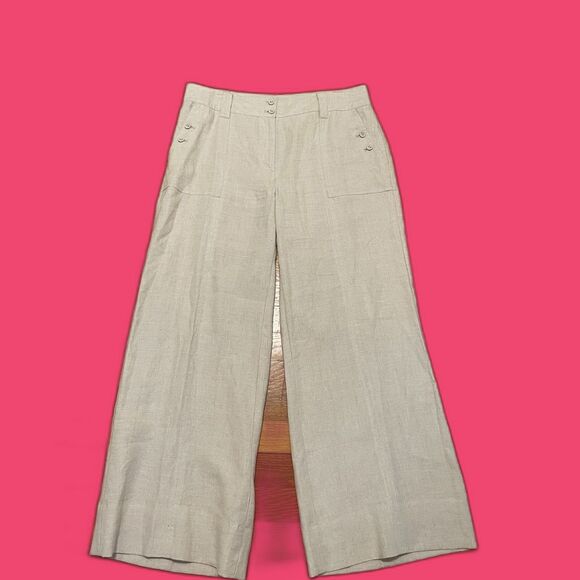 Charter Club Women's Linen Wide Leg Pants, Size‎ 12 Nautical Button Detail EUC - Picture 1 of 5